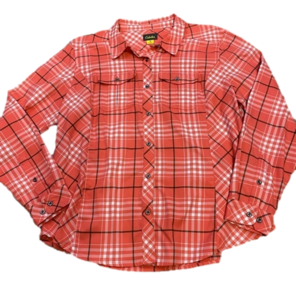Canelas Flannel plaid coral pink button down shirt